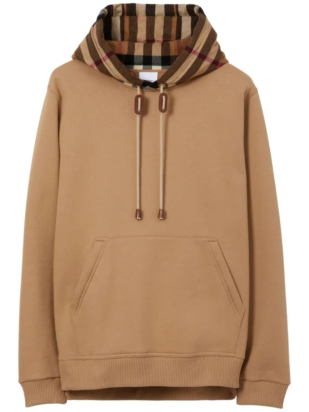Burberry Check Trim Hooded Sweatshirt Camel Brown